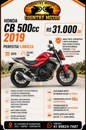 HONDA CB 500cc 2019 PERFEITA! LINDA
