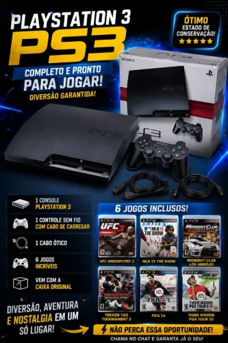 PlayStation 3 Super Slim Completo + 6 Jogos + Caixa Original