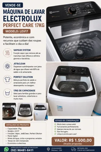 Máquina de Lavar Electrolux Perfect Care 17kg LEV17