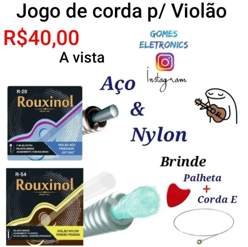 Jogo De Cordas Para Violão corda de Aço e corda de Nylon (Loja fisica)<br>