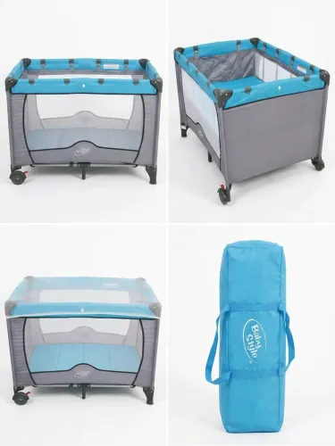 Chiqueirinho Berço Compacto Portátil com Rodas Baby Style Azul