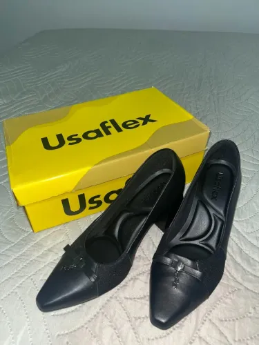 sapato usaflex scarpim slato bloco preto couro