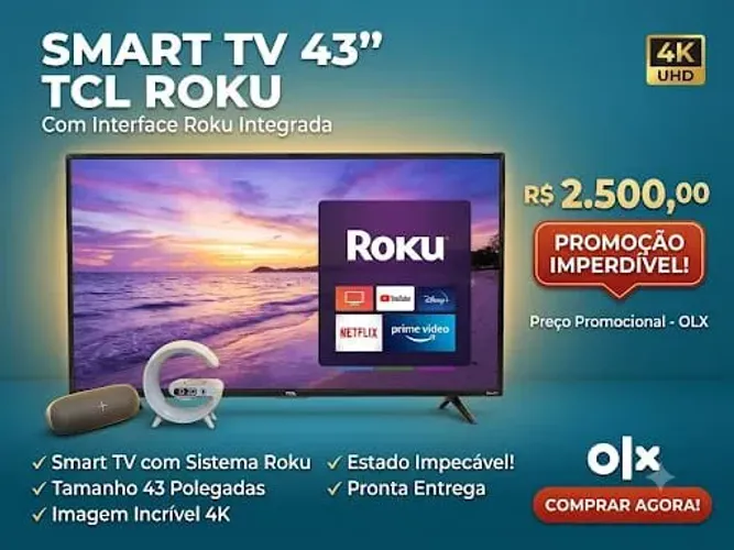 Televisão Tcl, 43 polegadas, Sistema "Roku"