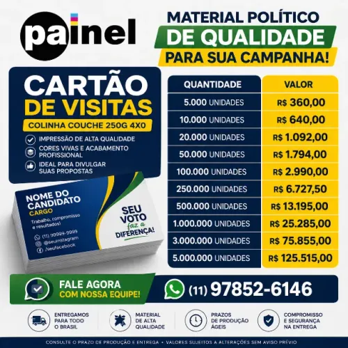 Produção de cartão de visitas estilo colinha para campanhas eleitorais.