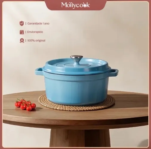 Mollycook Panela Caçarola De Ferro Fundido Esmaltado 24cm Premium Fogão Indução Panela