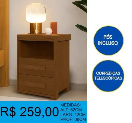 Mesa de cabeceira em MDF duas gavetas - Entrega e montagem grátis!! 