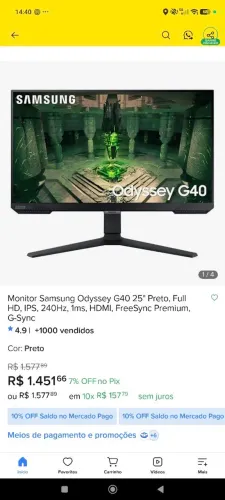 MONITOR GAMER SAMSUNG ODYSSEY G40 27? - 240HZ