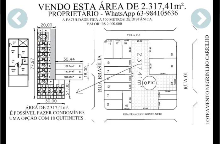 Vende-se área à 500 metros da UniEvangélica.