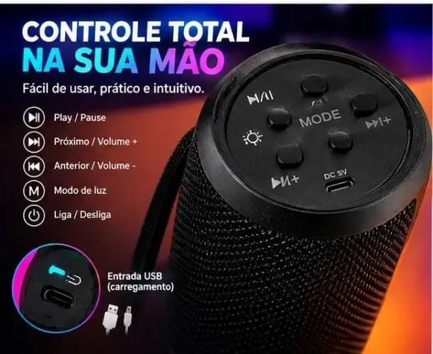 Caixa de som com led interativo