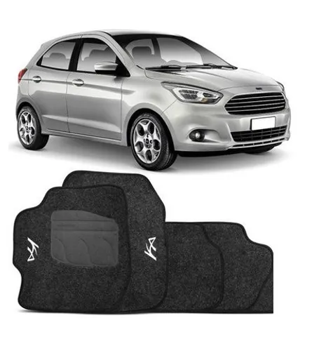Jogo Tapete wave Ford Ka Hatch e Sedan 2015/2021 Preto Personalizado Com Logo Bordado 4pcs