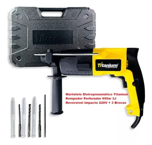 Martelete Rompedor Perfurador Eletropneumático Titanium 650w 3J Reversível 220V + 3 brocas