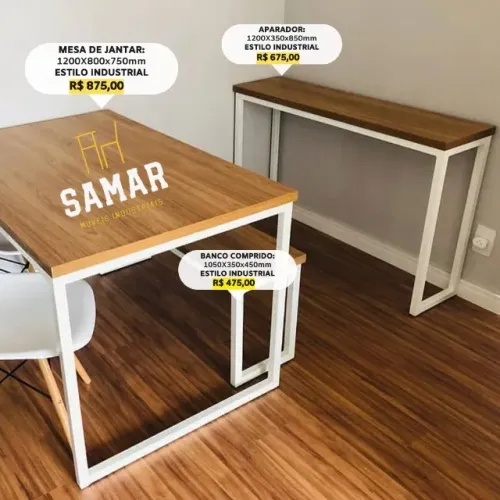 CONJUNTO: Mesa + Banco + Aparador Estilo Industrial 