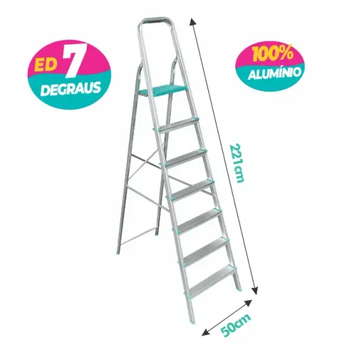 Escada de Alumínio 7 Degraus Reforçada - Leve e Segura