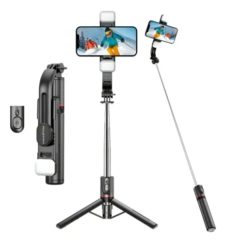 Tripé Pau De Selfie Suporte Celular Controle E Led Hmaston Monopod Bastão Selfie