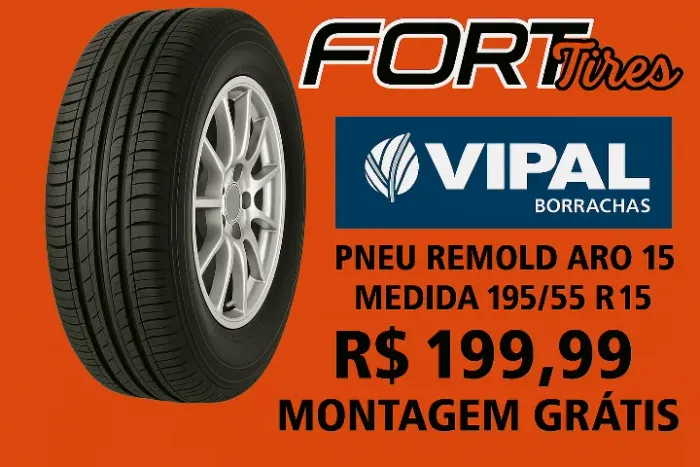 Pneu Aro 15 Fort Tires 195 x 55 Vipal_Montagem Grátis_Aceito Cartão