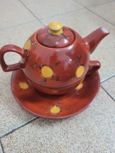 Conjunto de Chá Cerâmica Decorado