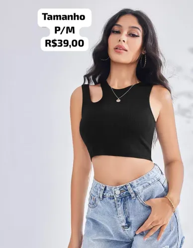 Top Cropped Elegante Preto P/M