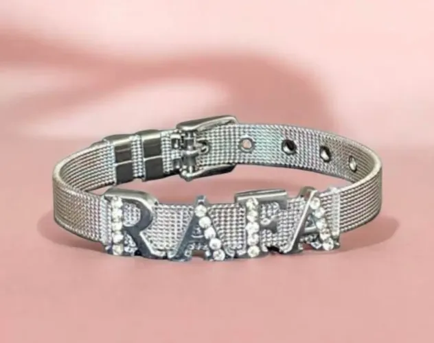Pulseira aço banhado prateada ou dourada personalizável com 4 letras 