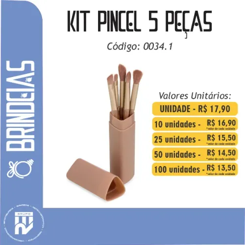 Kit Pincel 5 Peças para Maquiagem Personalizado | Brindes Personalizados Brindeias
