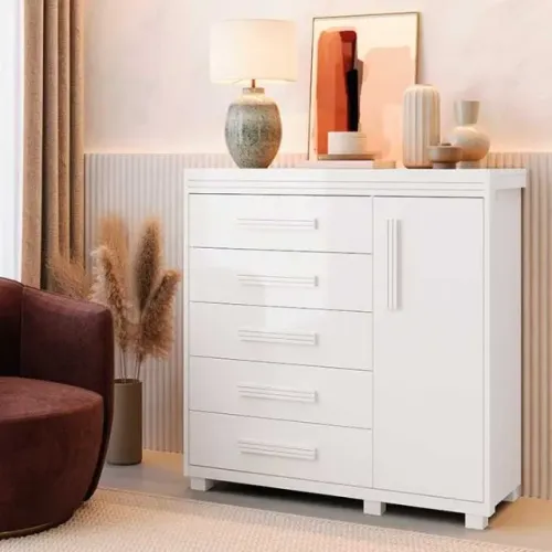 Cômoda Londres 100% MDF 1 Porta e 5 Gavetas Direto da Fabrica Entregamos em 24h