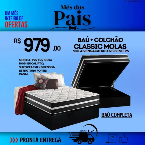Cama Box Baú + Colchão Classic Molas Casal