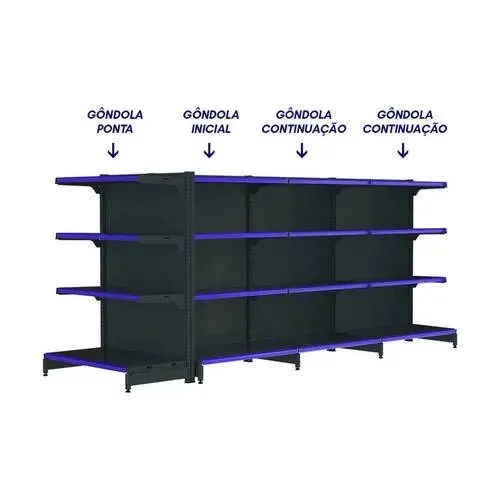 Gôndola Aço Central 1,37m Altura 1 inicial 2 continuação + Ponta 40x30 Preto R$ 2.990,00