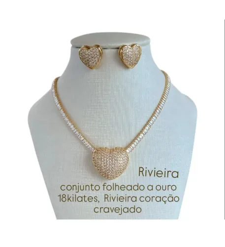 Conjunto Folheado a Ouro 18k Riviera Coração Cravejado
