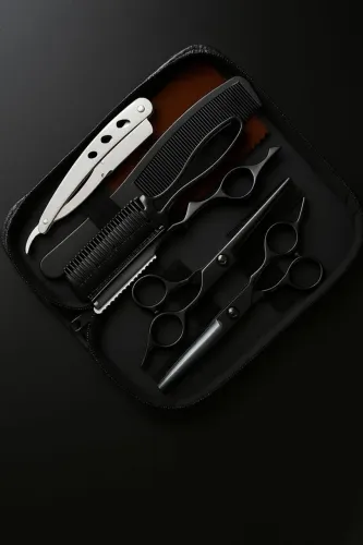 Kit Tesoura Barbeiro Cabelereiro Profissional 6 em 1