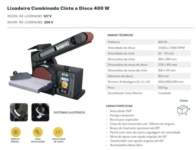  LIXADEIRA COMBINADA DE CINTA E DISCO RAZI 400W 220V 
