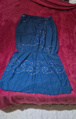 Vestido saída de praia Azul Bordado