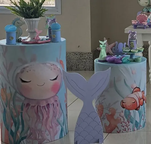 Trio de capas para cilindros festa infantil Tema fundo do mar - Sereia