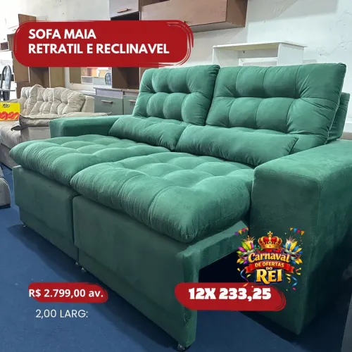 PROMOÇÃO URGENTE - Sofá RETRÁTIL e RECLINÁVEL Maia Verde apenas 12x R$233,25
