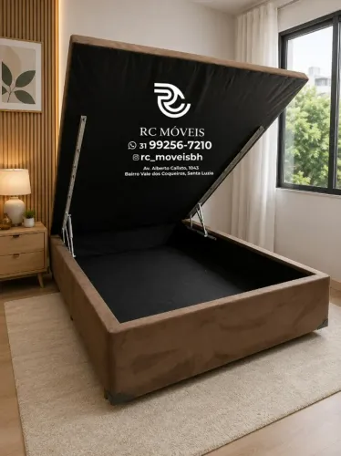Cama Box Baú Casal 1,38x1,88 Inteiriço Pistão a Gás Corino Bege