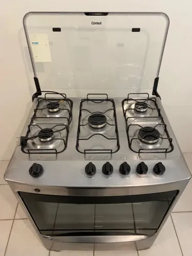 Fogão Consul Inox 5 Bocas com Forno e Tampa de Vidro