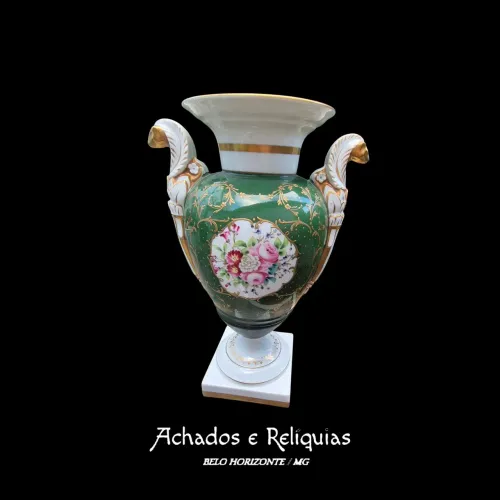 Antiga Ânfora Decorativa Verde Estilo Império em Porcelana Portuguesa Vista Alegre