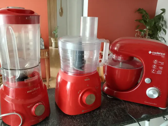 Kit Lindo Vermelho Cozinha - Liquidificador + Processador + Batedeira