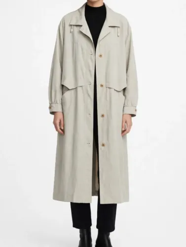 Casaco Inglês Vintage Trench Coat Longo Bege