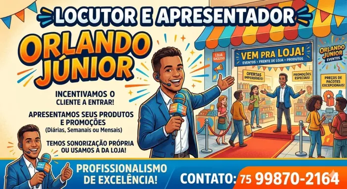 Locutor e Apresentação de eventos e workshop. 