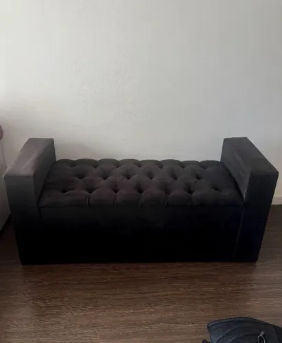 Recamier Baú Casal Capitonê Suede Preto - Excelente Espaço Interno
