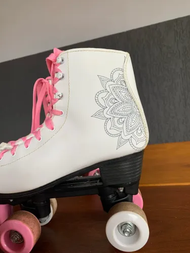 Patins roller quad branco rosa 38