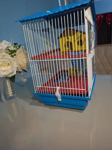 Gaiola de hamster com ração e acessórios