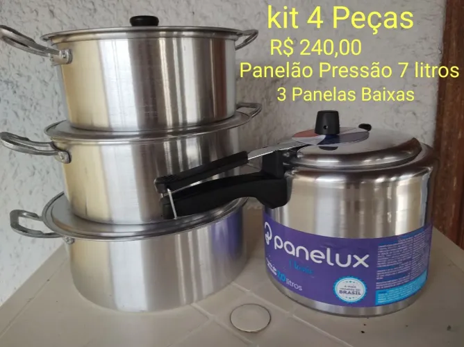 Panelão Pressão 7 litros com mais três Panelas Baixas, kit 4 Peças 