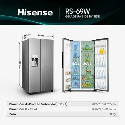 Geladeira Hisense Side By Side 533L pouco usada!!