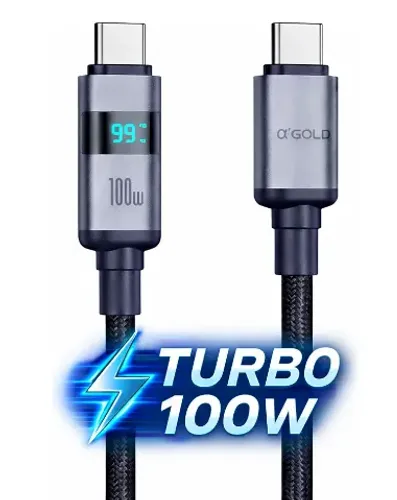 CABO TURBO TYPE-C PARA TYPE-C 100W A GOLD PRO COM DISPLAY DIGITAL