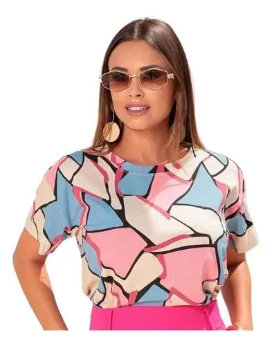 Blusa Gola Redonda Manga Curta Viscolycra Premium Soltinha<br>