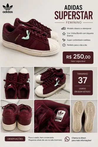 Tênis Adidas Superstar bordô/vinho - original, usado em bom estado