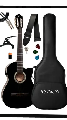 Kit Violao Giannini Eletrico Nf14 Nylon Acessórios Completo Preto