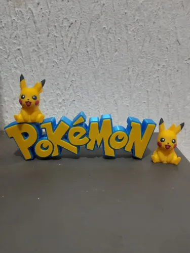 Kit Letreiro Pokémon 20,5cm + 2 Pikachu de 5cm Impressora 3D