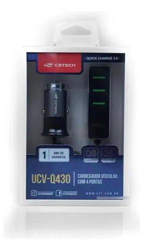 Carregador Veicular com 4 USB UCV-Q430BK C3Tech