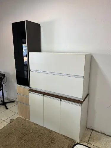 Armário de Cozinha Em MDF Reforçado 3 Peças Com Paneleiro Em Vidro Fume - Entrega Grátis 
